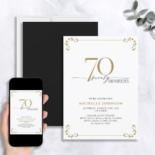 70 & Fabulous Black White en Gold Birthday Kaart