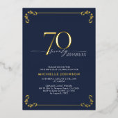 70- & Fabulous Blue- en Gold-kalligrafie op zaterd Folie Uitnodiging (Voorkant)