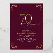 70 & Fabulous Burgundy & Gold Calligraphy Birthday Folie Uitnodiging (Voorkant)