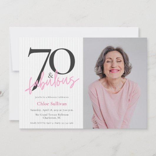 70 & Fabulous Foto Roze Script Verjaardagsfeestje Kaart (Voorkant)