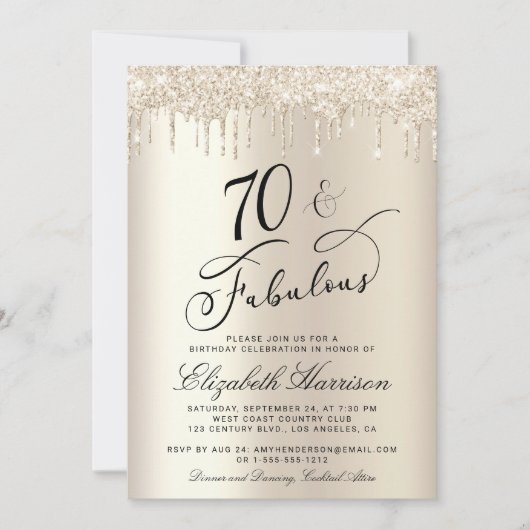 70 Fabulous Gold Glitter 70th Birthday Party Kaart (Voorkant)