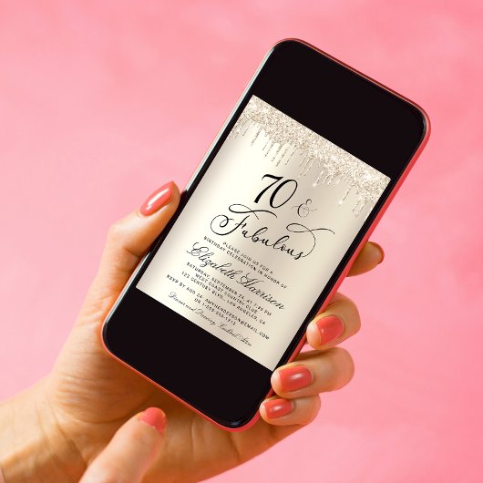 70 Fabulous Gold Glitter 70th Birthday Party Kaart