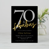 70 & Fabulous Gouden Script Chic Verjaardagsfeest Folie Uitnodiging (Staand Voorkant)