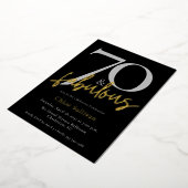 70 & Fabulous Gouden Script Chic Verjaardagsfeest Folie Uitnodiging (Gedraaid)