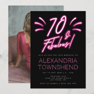 70 & Fabulous Neonlichten Roze Zwart 70e Verjaarda Kaart