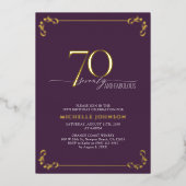 70 & Fabulous Paars & Gold Calligraphy Birthday Folie Uitnodiging (Voorkant)