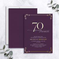 70 & Fabulous Paars & Gold Calligraphy Birthday