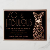70 & Fabulous! Rose Gold & Black 70th Birthday  Folie Uitnodiging (Voorkant)