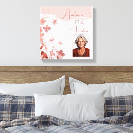 70 & Fabulous Roze Glitter Bloemen Foto Verjaardag Canvas Afdruk (Insitu (Slaapkamer))