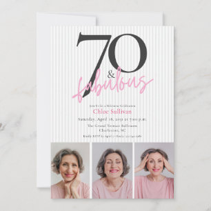 70 & Fabulous Roze Script 3 Foto Verjaardagsfeestj Kaart