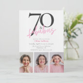 70 & Fabulous Roze Script 3 Foto Verjaardagsfeestj Kaart (Staand voorkant)