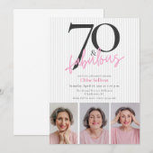 70 & Fabulous Roze Script 3 Foto Verjaardagsfeestj Kaart (Voorkant / Achterkant)