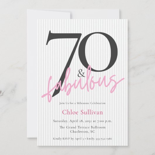 70 & Fabulous Roze Script 70ste Verjaardagsfeestje Kaart (Voorkant)