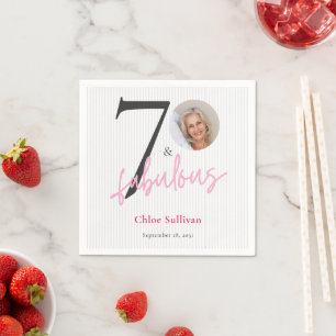 70 & Fabulous Roze Script Foto Verjaardagsfeest Servet