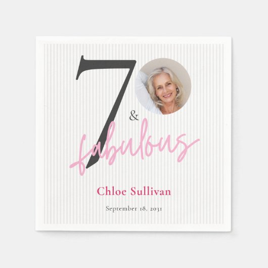 70 & Fabulous Roze Script Foto Verjaardagsfeest Servet (Voorkant)