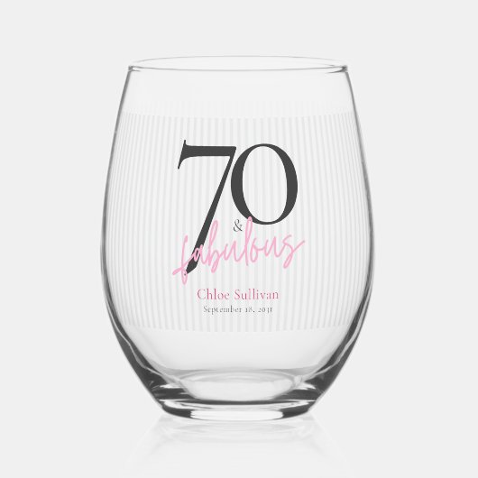 70 & Fabulous Roze Script Verjaardagsfeest Wijnglas Zonder Voet (Voorkant)