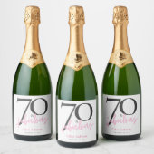 70 & Fabulous Roze Script Verjaardagsfeestje Sparkling Wijnetiket (Flessen)