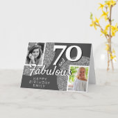 70 & Fabulous Silver Glitter 2 Foto 70th Birthday Kaart (Gele Bloem)