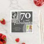 70 & Fabulous Silver Glitter 2 Foto 70th Birthday Servet<br><div class="desc">70 & Fabulous Silver Glitter 2 Foto 70th Birthday Party Napkins. Viel een speciale mijlpaal op met deze luiers van het 60ste verjaardagsfeest! Deze kinderservetten zijn voorzien van oude en nieuwe foto's, faux zilveren glitter en 60 en Fabulous text voor een echt unieke look. Ideaal voor elk verjaardagsfeest. Voeg uw...</div>