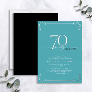 70 & Fabulous Turquoise & Zilver Verjaardag Folie Uitnodiging