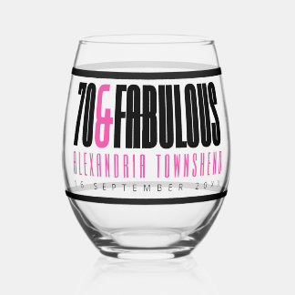 70 & Fabulous Vet Name Datum 70ste Verjaardag Wijnglas Zonder Voet