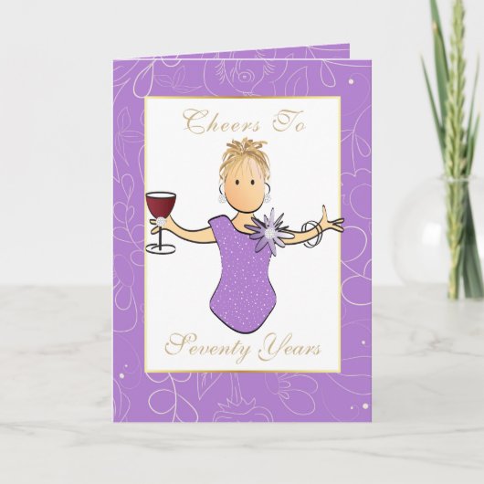 70 Fabulous Vrouw Cartoon Paarse Grappige Verjaard Kaart (Voorkant)