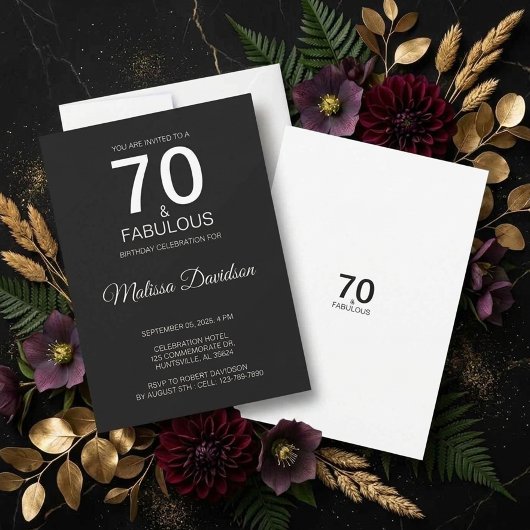 70 & Fabulous Zwart Elegant Uitnodiging