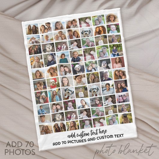 70 Foto Collage Raster - Aangepaste Tekst - Wit Fleece Deken