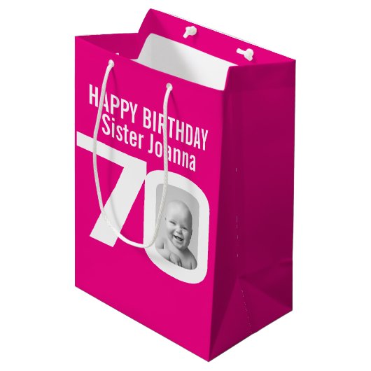 70 foto in de cadeautas voor 0 roze witte verjaard (Voorkant Gekanteld)