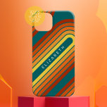 70 Geïnspireerde lijn Kunst zonnerood Oranje gele  Case-Mate iPhone 14 Hoesje<br><div class="desc">Een bohemisch gebogen ontwerp met een gestreept patroon en ronde vormen in gele,  oranje en baksteenrode zonnekleuren. Een gewaagd maar minimaal ontwerp met een optioneel gebied om tekst toe te voegen.</div>