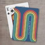 70 Geïnspireerde lijn Kunstblauwe rode Oranje gele Pokerkaarten<br><div class="desc">Een bohemisch gebogen ontwerp met een gestreept patroon en ronde vormen in gele,  oranje en baksteenrode zonnekleuren. Een gewaagd maar minimaal ontwerp met een optioneel gebied om tekst toe te voegen.</div>