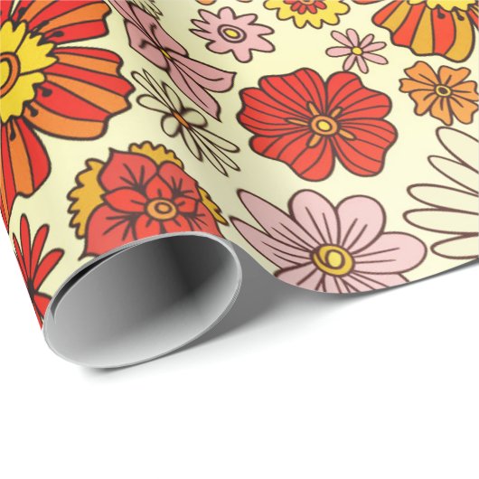 70 geïnspireerde warme bloemdruk cadeaupapier (Rol Hoek)