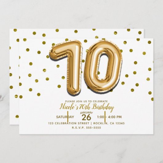 70 gouden ballonnen en Confetti 70ste verjaardagsf Kaart (Voorkant / Achterkant)