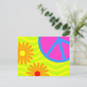 70 Hippie Peace Sign en Flowers Briefkaart (Staand voorkant)