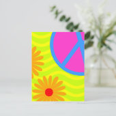 70 Hippie Peace Sign en Flowers Briefkaart (Staand voorkant)