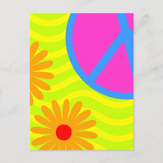 70 Hippie Peace Sign en Flowers Briefkaart (Voorkant)
