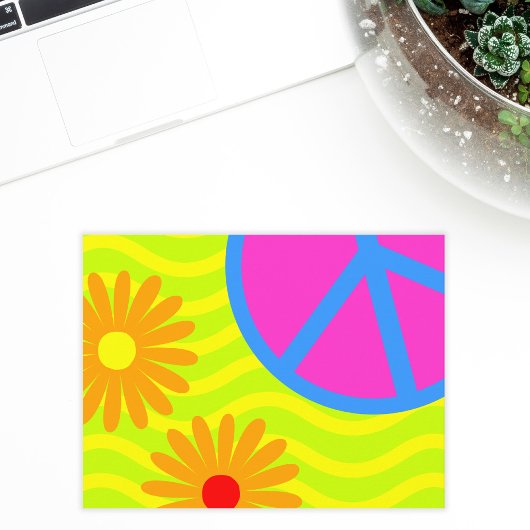 70 Hippie Peace Sign en Flowers Briefkaart