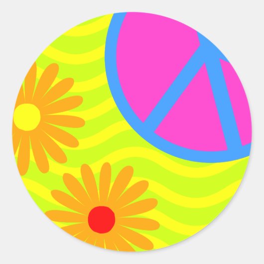 70 Hippie Peace Sign en Flowers Ronde Sticker (Voorkant)