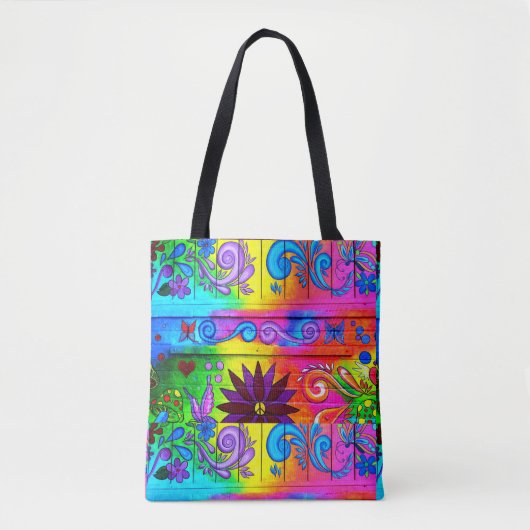 70-inch hippie groovy-bloem tote bag (Voorkant)