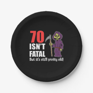 70 is niet fataal, maar nog steeds oud, grimpapier papieren bordje