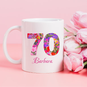 70 jaar 70ste verjaardagsfeest bloemrijk roze seri koffiemok