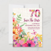 70 Jaar Bloemlinnen 70ste Verjaardag Save the Date Magnetische Uitnodiging (Voorkant)