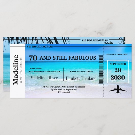 70 jaar en nog steeds Fabulous Boarding Pass Birth (Voorkant / Achterkant)