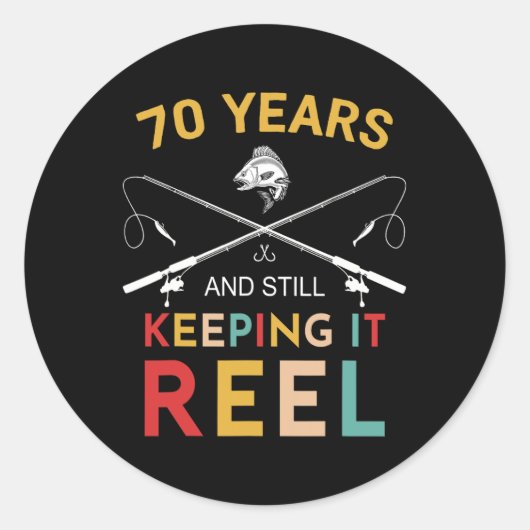 70 jaar en nog steeds het houden van het reel 70e ronde sticker (Voorkant)