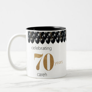 70 jaar glimlachen en sips tweekleurige koffiemok