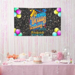 70 jaar jong en nog steeds verpletterend, retro bd spandoek
