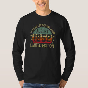 70 jaar oud augustus 1952 70e verjaardag t-shirt