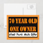 70 jaar oud, één eigenaar - heeft onderdelen nodig briefkaart (Voorkant / Achterkant)