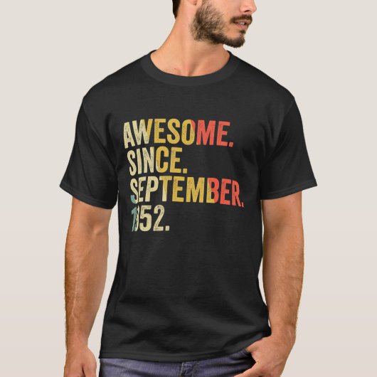 70 jaar oud Geweldige sinds september 1952 70e bi T-shirt (Voorkant)