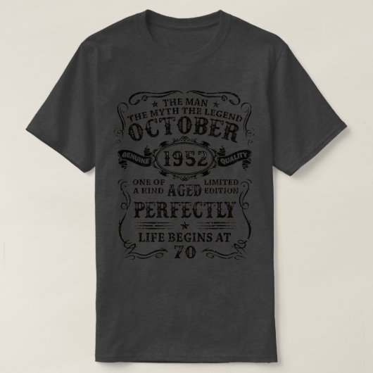 70 jaar oud oktober 1952 Man Myth Legend 70th Bir T-shirt (Design voorkant)